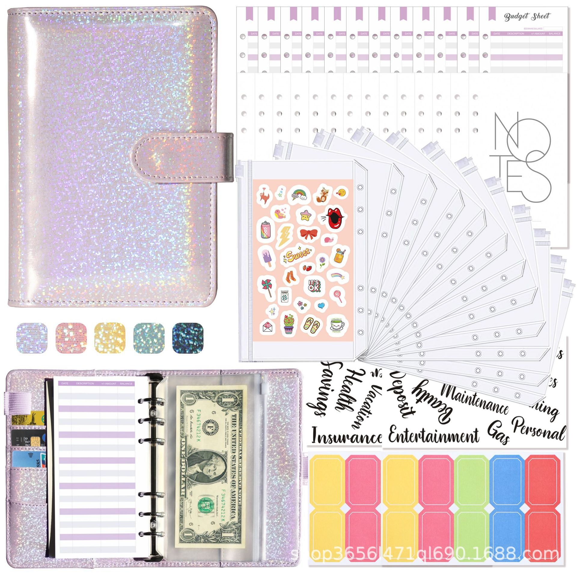 Wholesale A6 Leather PU Loose Leaf 12 Piece Zipper Bag Notebook