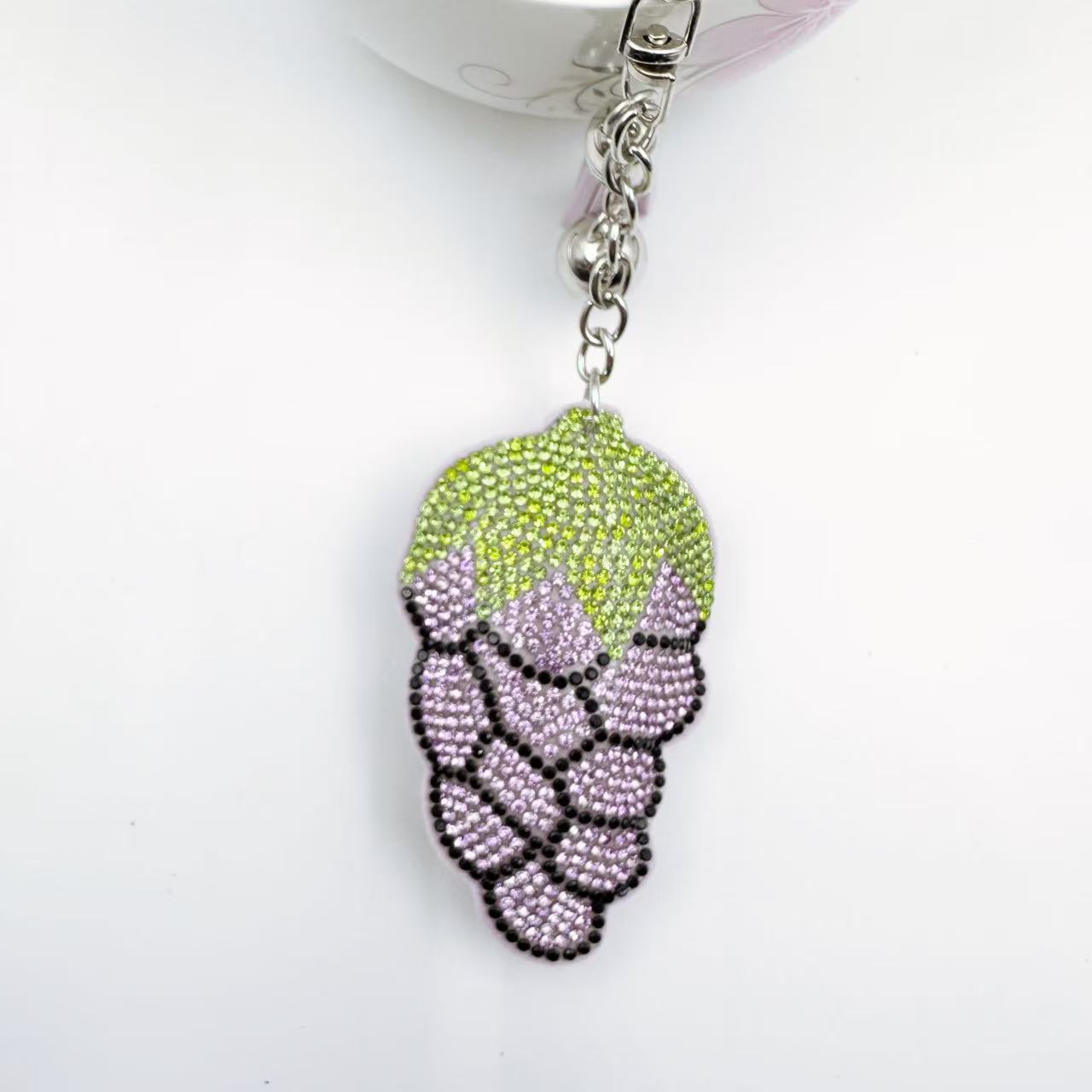 Wholesale Zinc Alloy Rhinestone Fruit Keychain Purple Boutique Resale Gift For Bags And