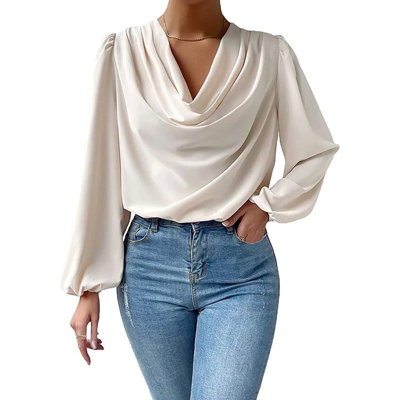 Wholesale chiffon long sleeve shirt loose draped v-neck top T-shirt women's clothing