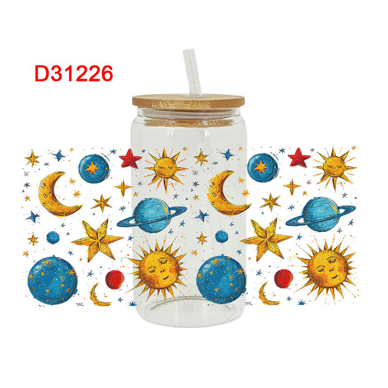Wholesale Colorful Sun Moon Planet 16oz Cup UV DTF Wraps