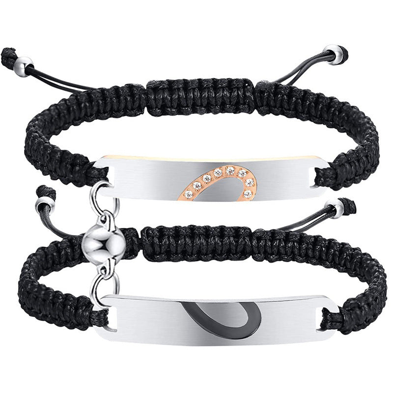 Wholesale Black steel plate woven magnetic stainless steel heart-shaped bracelet