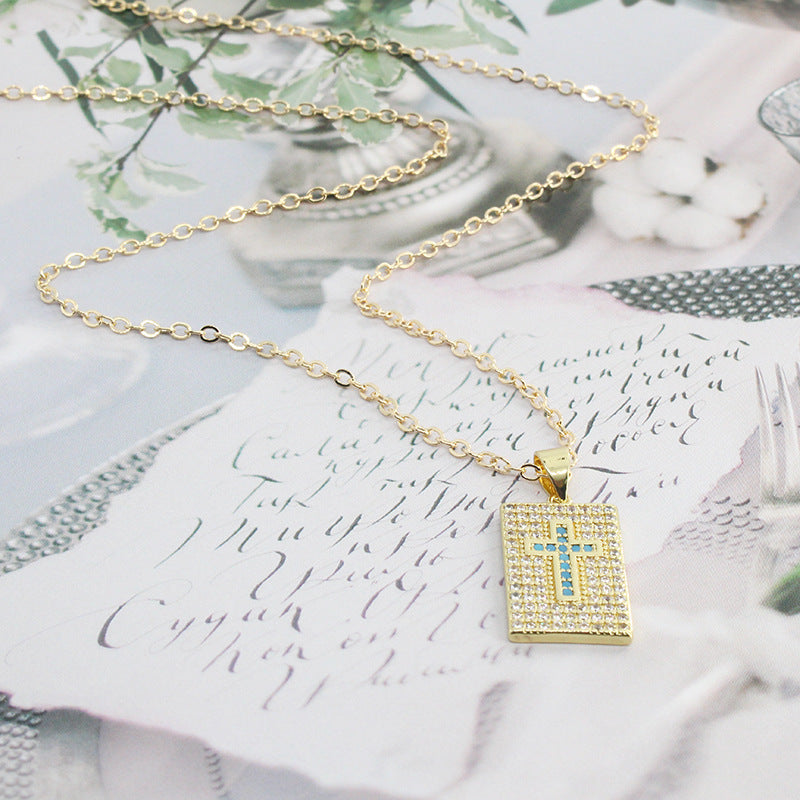 Wholesale Cross Heart Square Colorful Zircon Alloy Necklaces