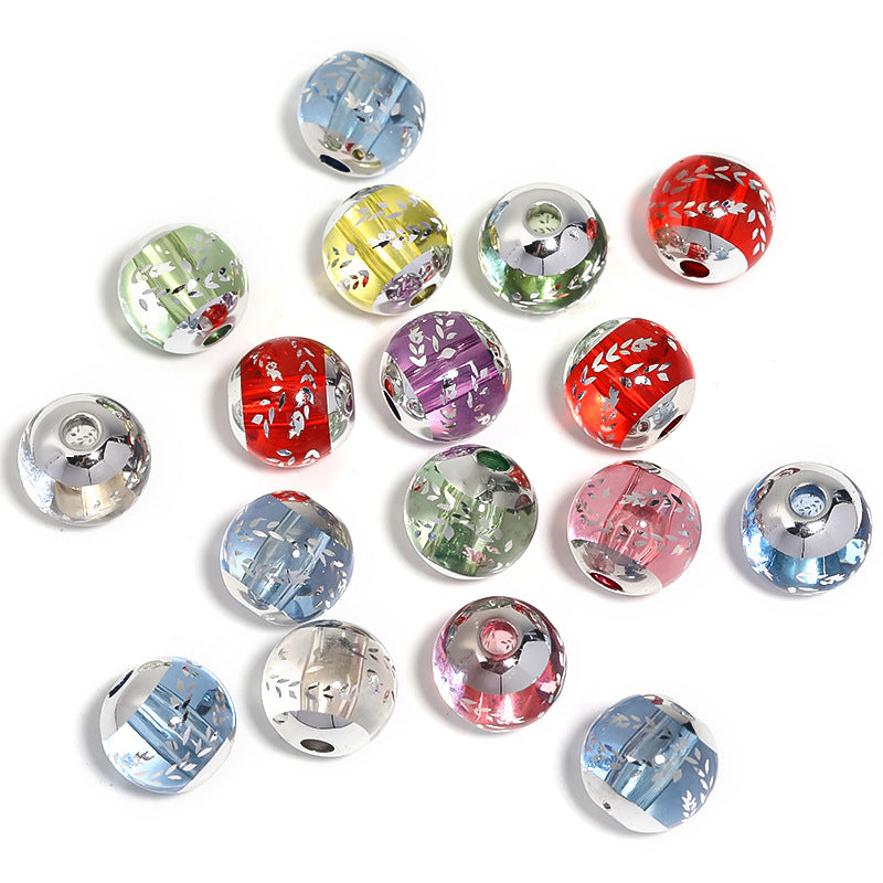 Wholesale 100pcs Diy Transparent Colorful Wheat Print Mirror Acrylic Round Beads