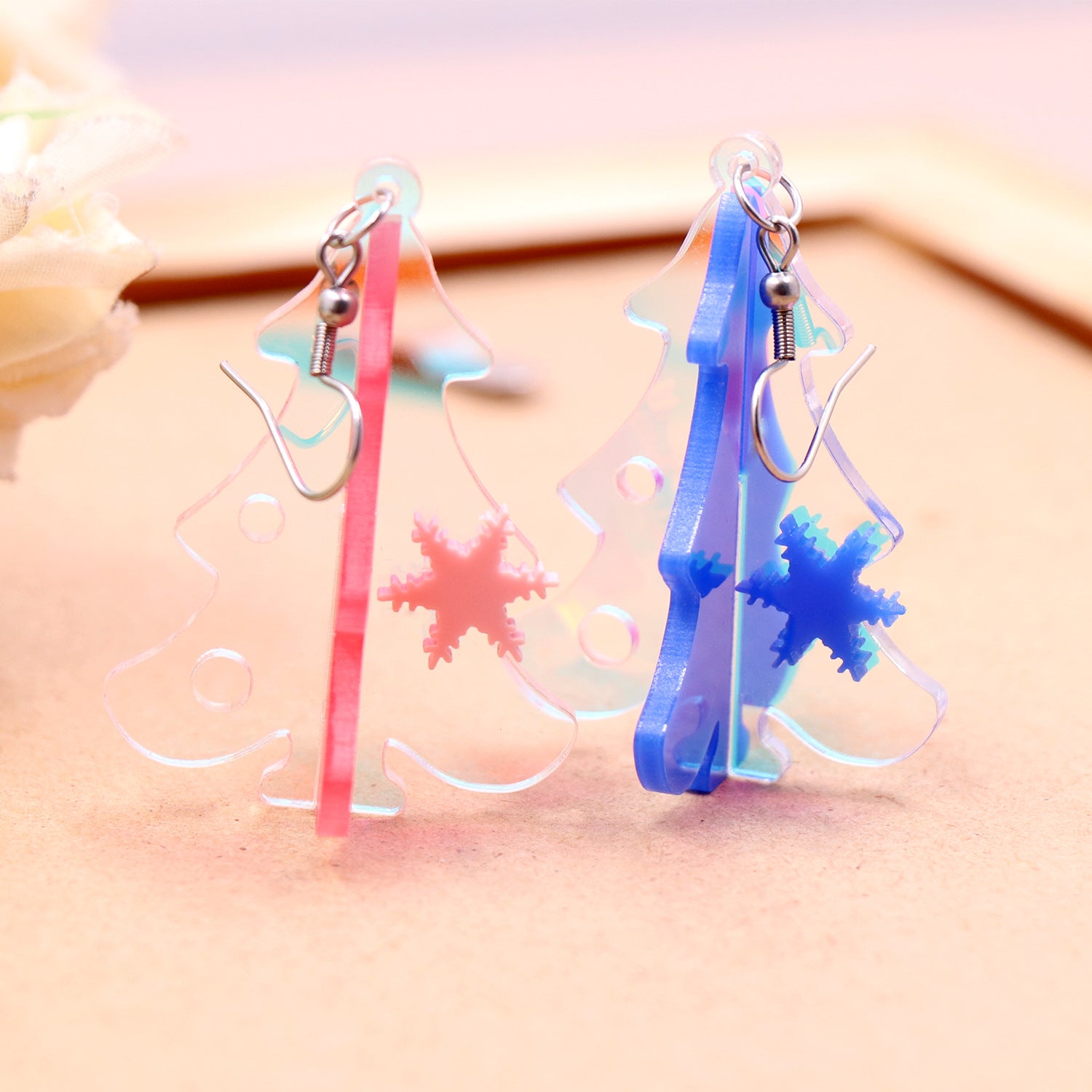 Wholesale Acrylic Earrings 3D Laser Christmas Tree Earrings