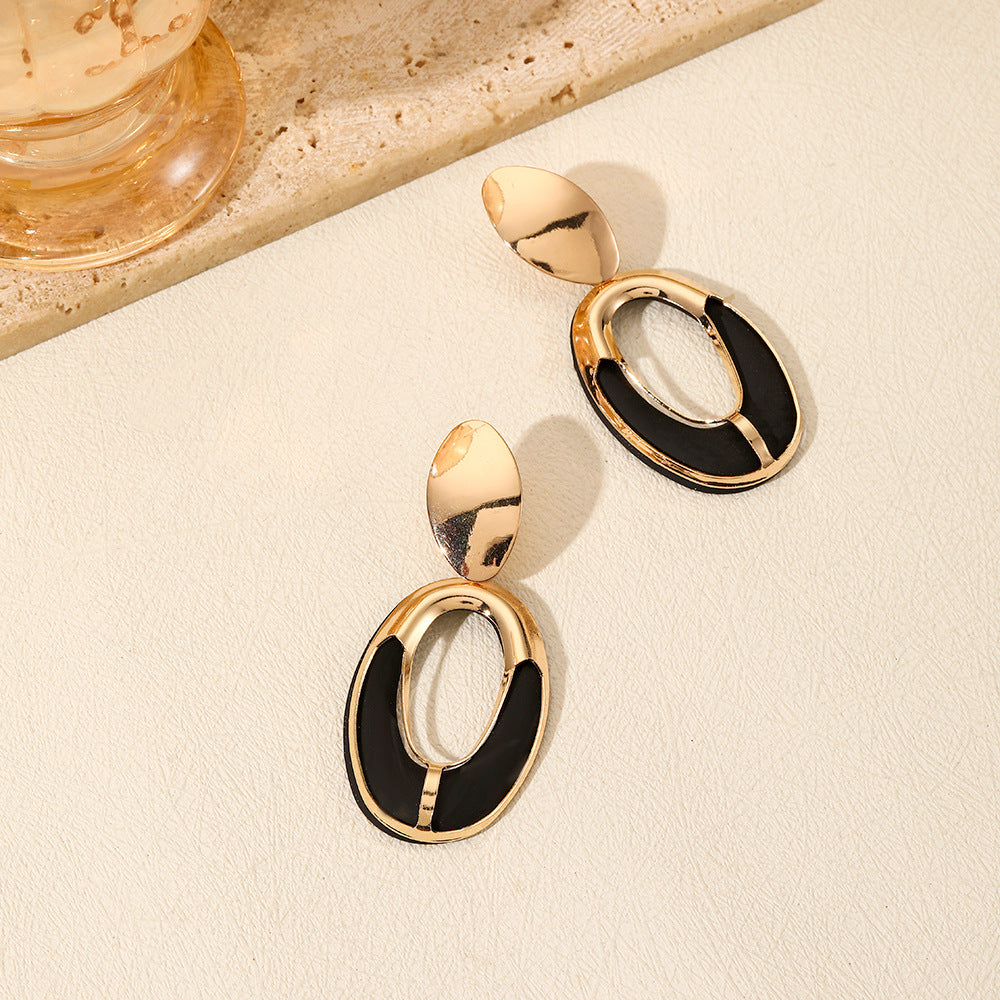 Wholesale Fashion Color Spray Paint Geometric Oval Hollow Double Layer Long Earrings