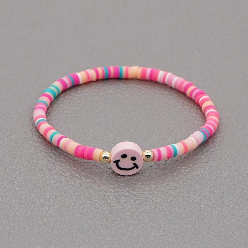 Wholesale niche design handmade soft y rainbow smiley bracelet