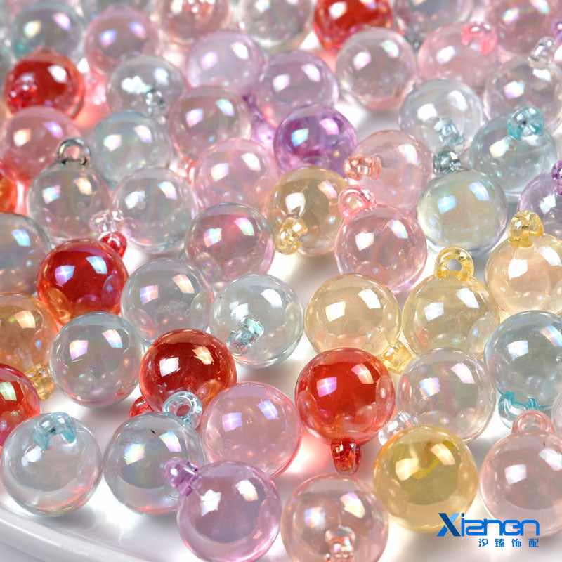 Wholesale 100PCS/PACK 16mm color transparent bright plated ab hanging hole acrylic Beads