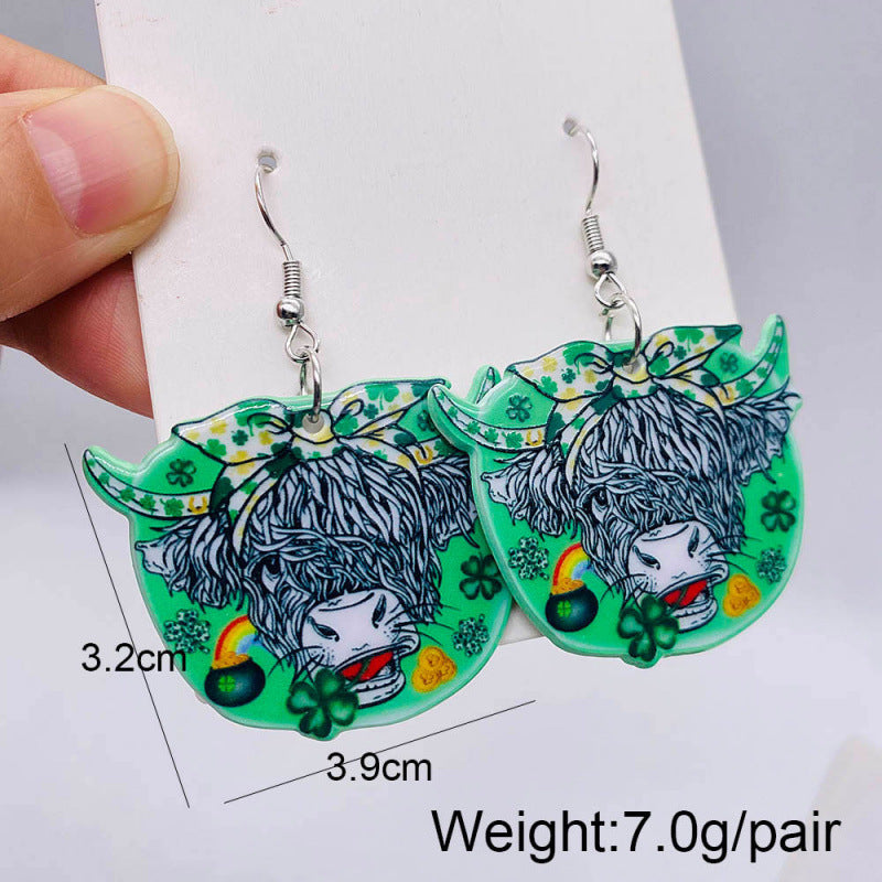 Wholesale St.  Patrick' s Day rooster and hen heart-shaped acrylic earrings