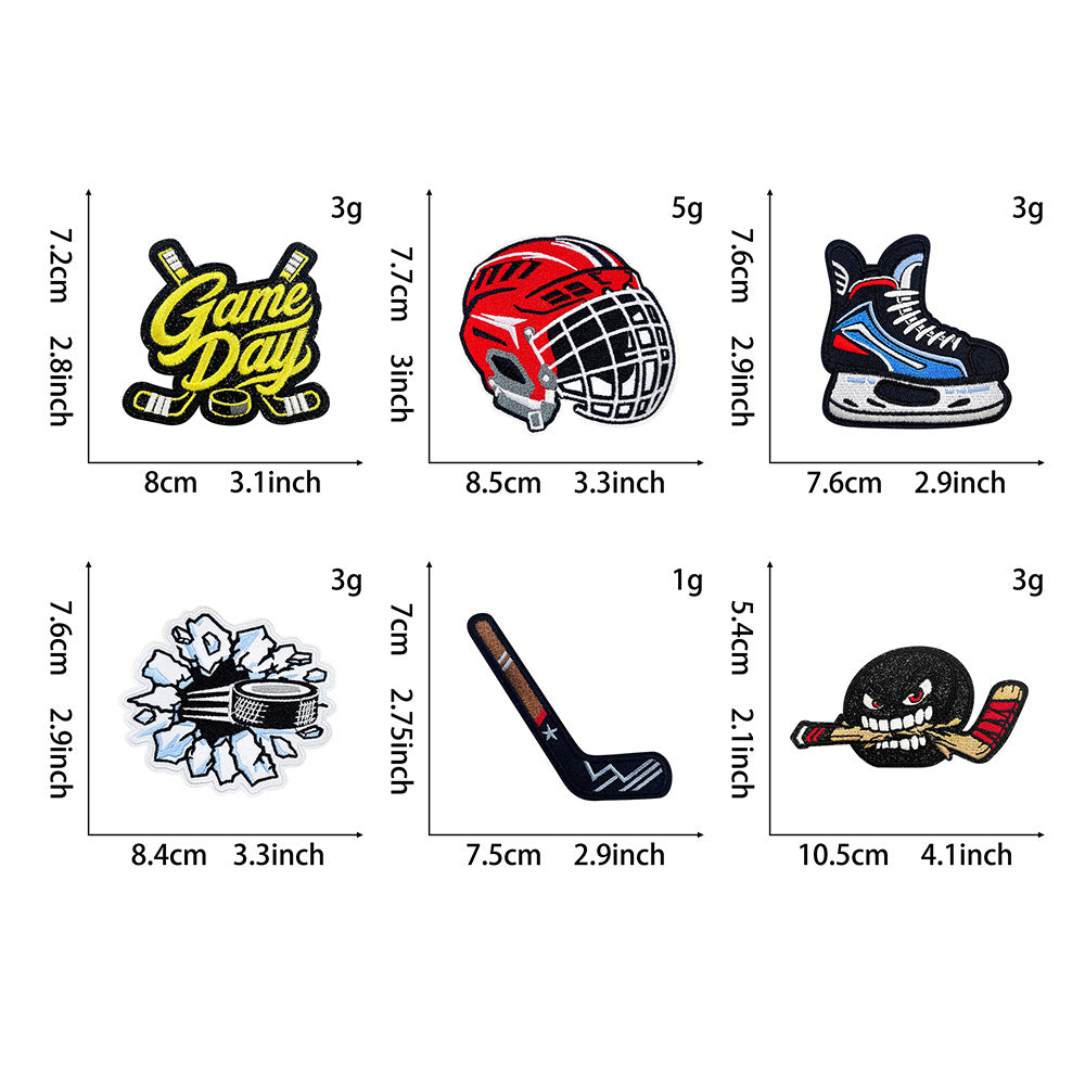 Wholesale Ice Hockey Theme Embroidered Patches Iron On DIY Adhesive Polyester For Clothing Helmets
