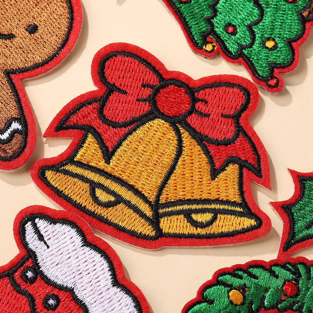 Wholesale Christmas Bow Embroidered Self Adhesive Sticker Patch For Bags Clothing DIY Fashion Accessory Craft Supply