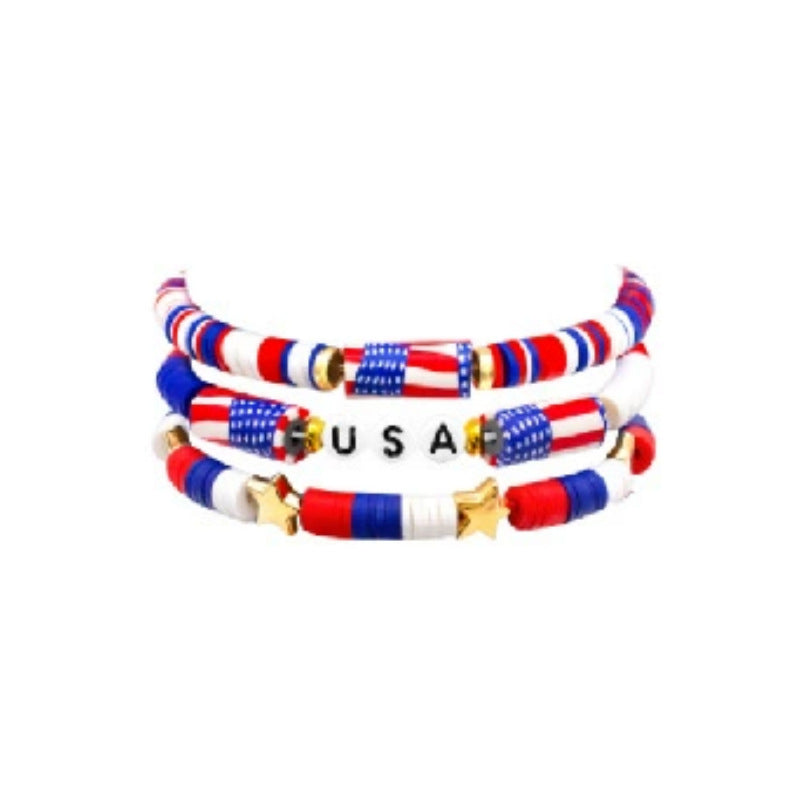Wholesale Independence Day Shield Flag Soft Ceramic Letter Bracelet