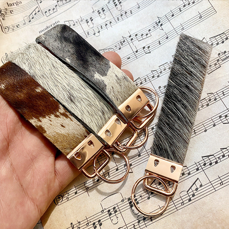 Wholesale Vintage Western Style Genuine Leather Horsehair Keychain