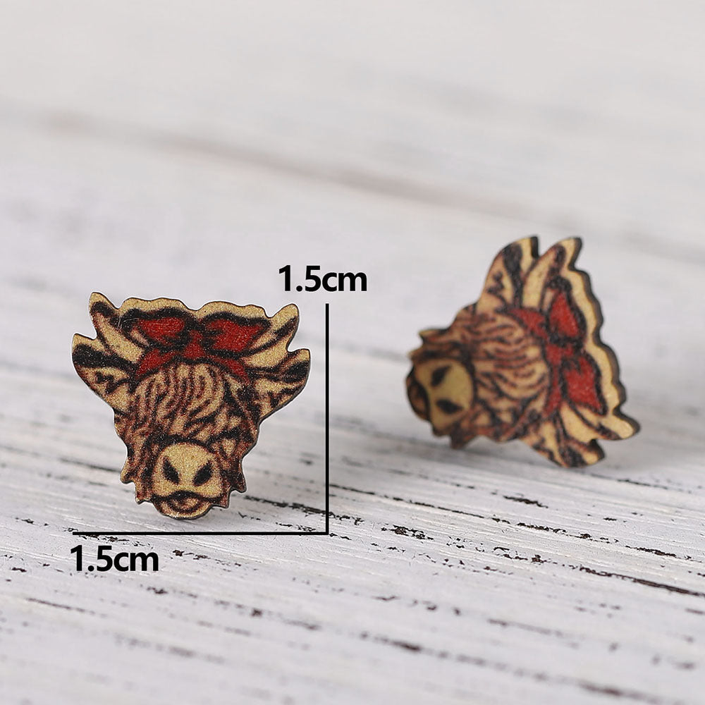 Wholesale  New Ethnic Western Denim Jewelry Dairy Pattern Love Cow Earrings Cute Wooden Earrings
