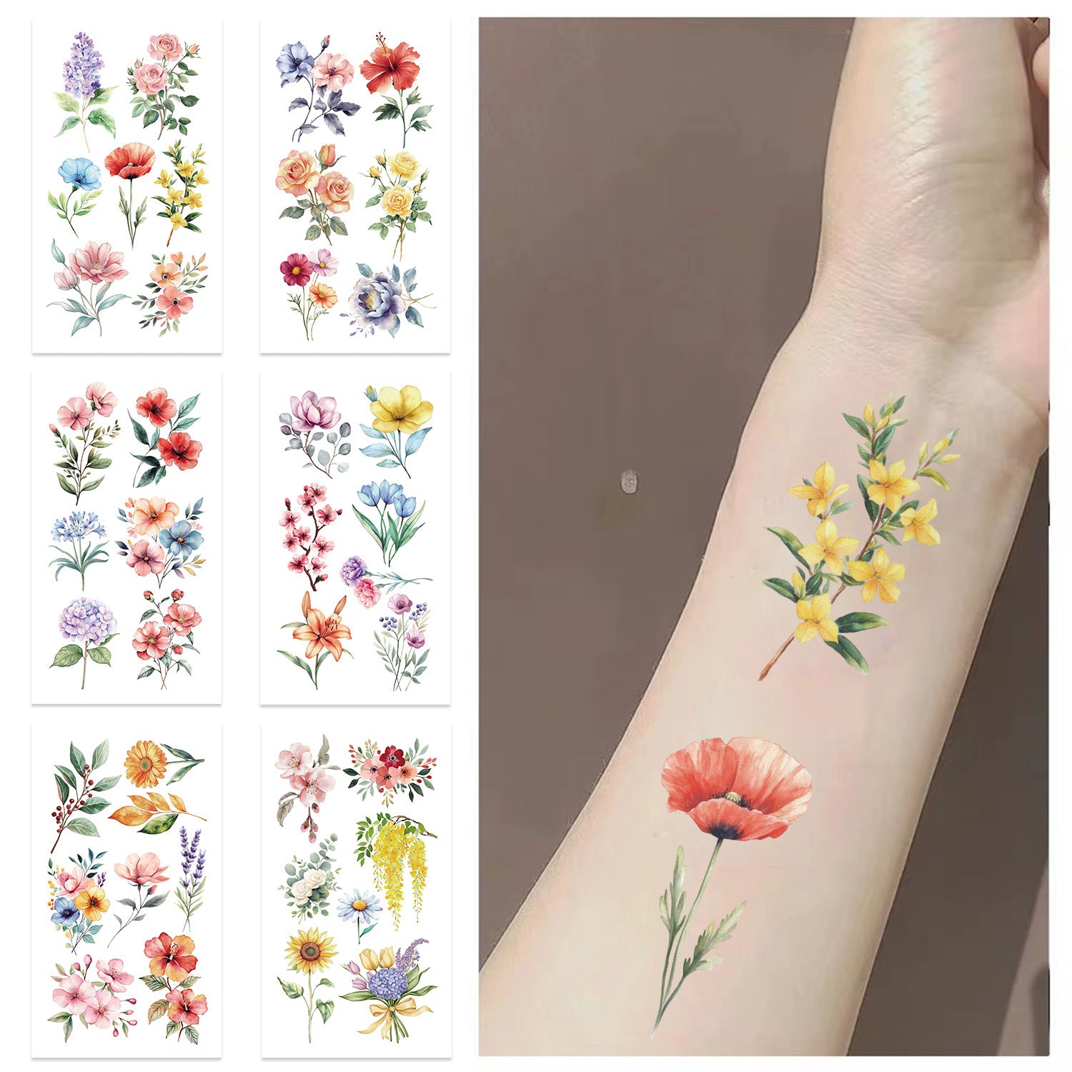Wholesale  10pcs/pack Color Flower Series Tattoo Sticker Waterproof Party Gift Funny DIY Fun Face