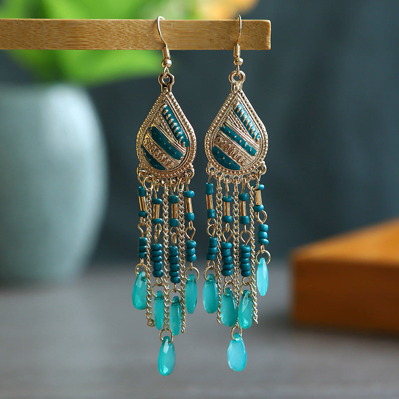 Wholesale Bohemian Colorful Water Drop Long Earrings