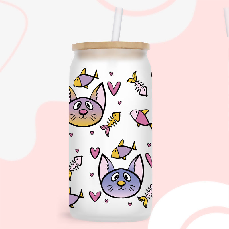 Wholesale Cute Cartoon Cat and Dog Series 16oz Cup UV DTF Wraps