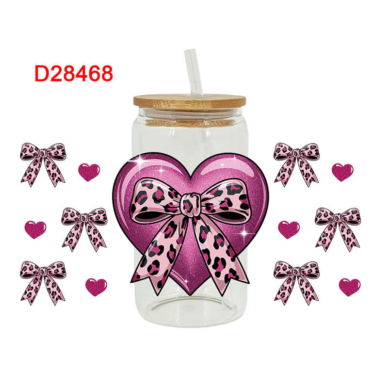 Wholesale Bow Cow Cartoon Valentine's Day 16oz Cup UV DTF Wraps