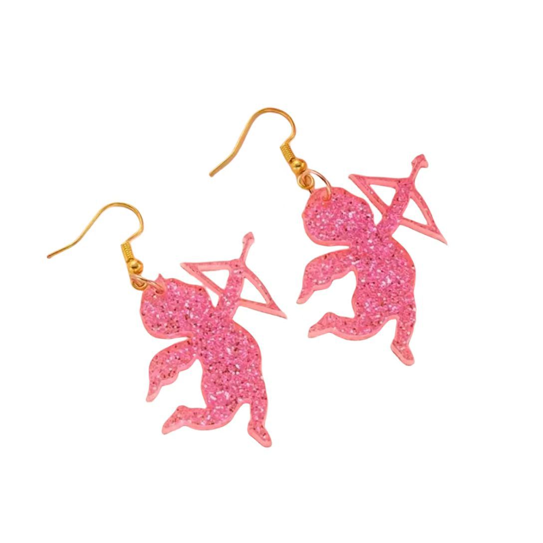 Wholesale Sparkling Pink Cupid Letter LOVE Bow Earrings