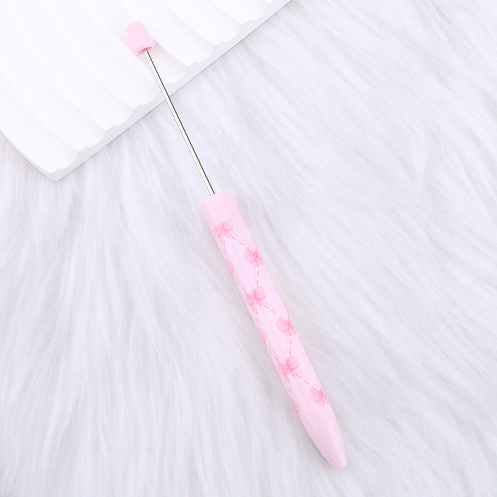 Wholesale DIY long printed beaded pen with pink bow pattern  Beadable Pens