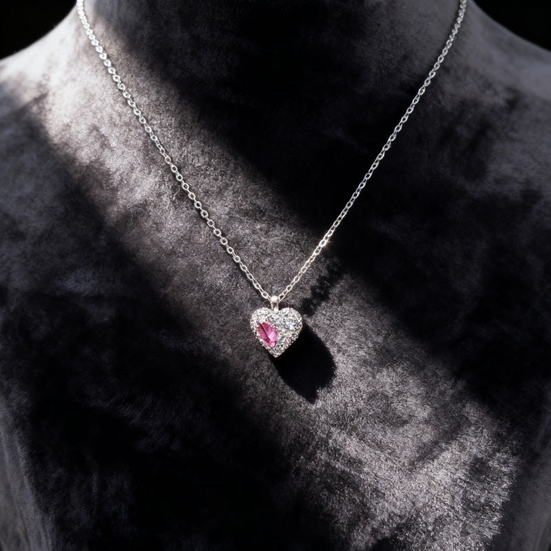 Wholesale Heart Pink Diamond Clavicle Copper Necklace