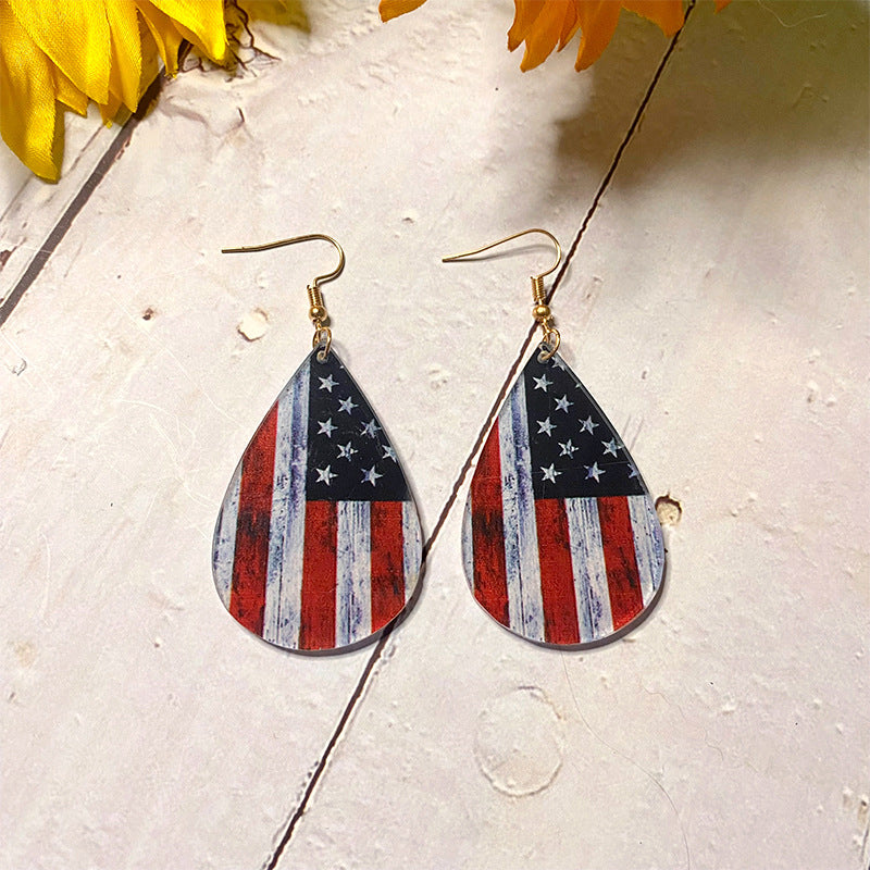 Wholesale American Independence Day Wooden Acrylic Stitching Earrings