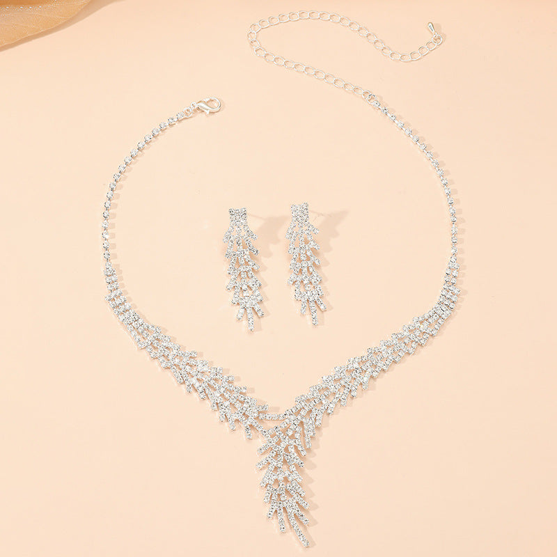 Wholesale Bridal Necklace Earrings Claw Chain Rhinestone Bridal Set Ornaments