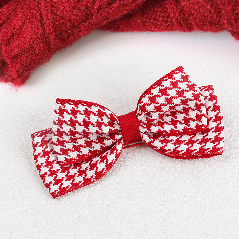Wholesale 10pcs/pack New Year' s Big Red Vintage Houndstooth Hairpin Bow Ribbon