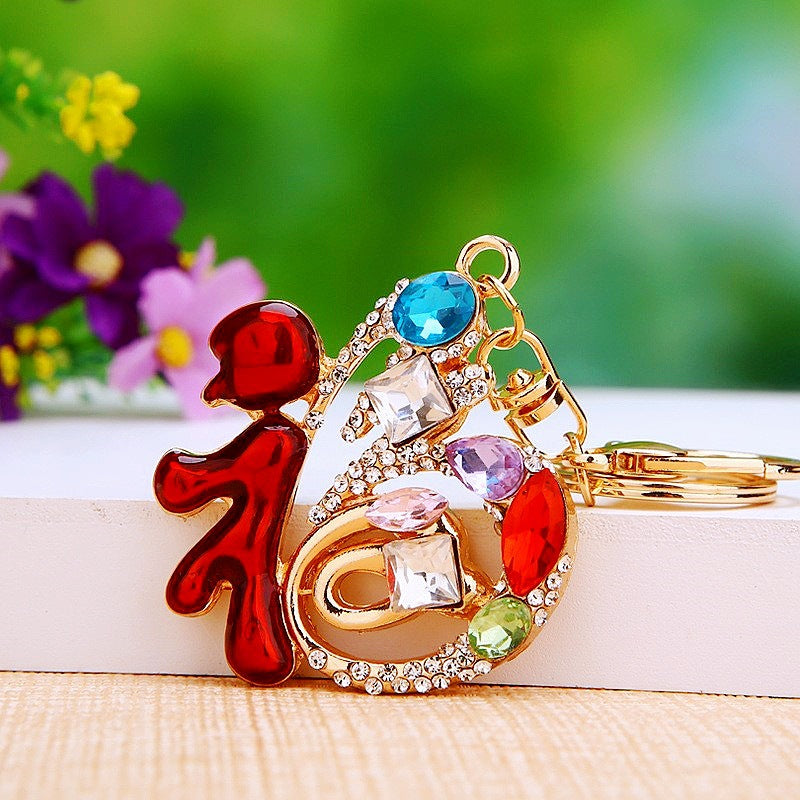 Wholesale Metal Pink Rhinestone Lucky Bag Keychain Chinese Style Car Key Accessory For Women Gift