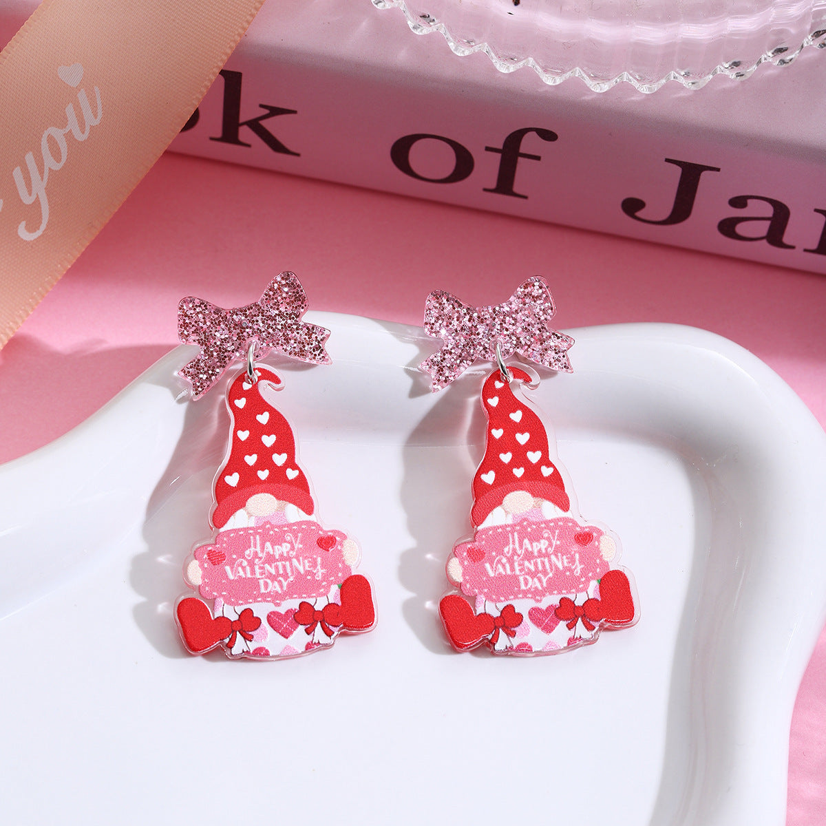 Wholesale Valentine' s Day Pink Love Acrylic Earrings