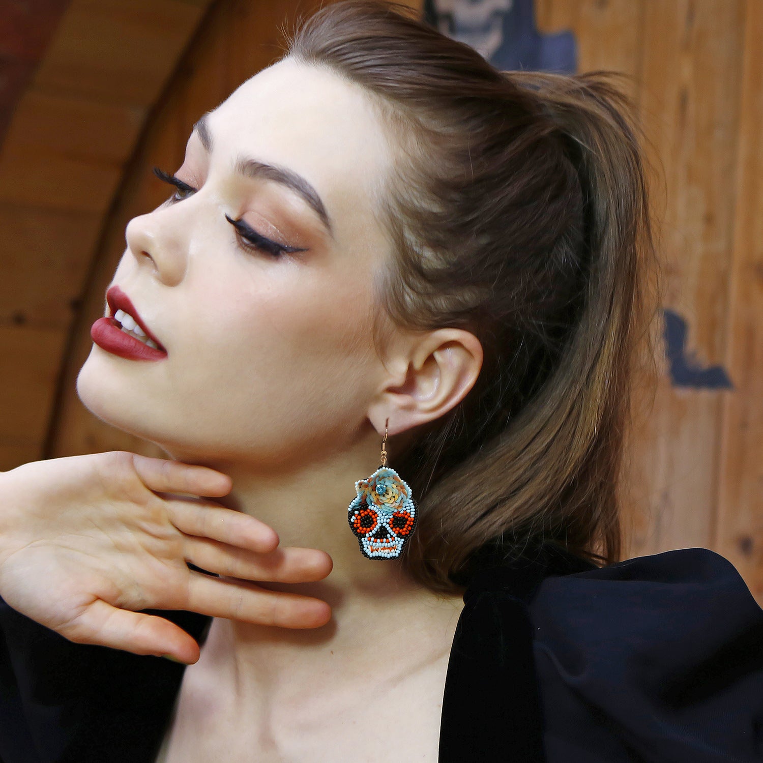 Wholesale Woven DIY Skull Head Ceramic Earrings