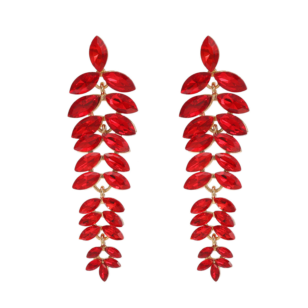 Wholesale Colored Diamond Full Diamond Long Leaf Earrings