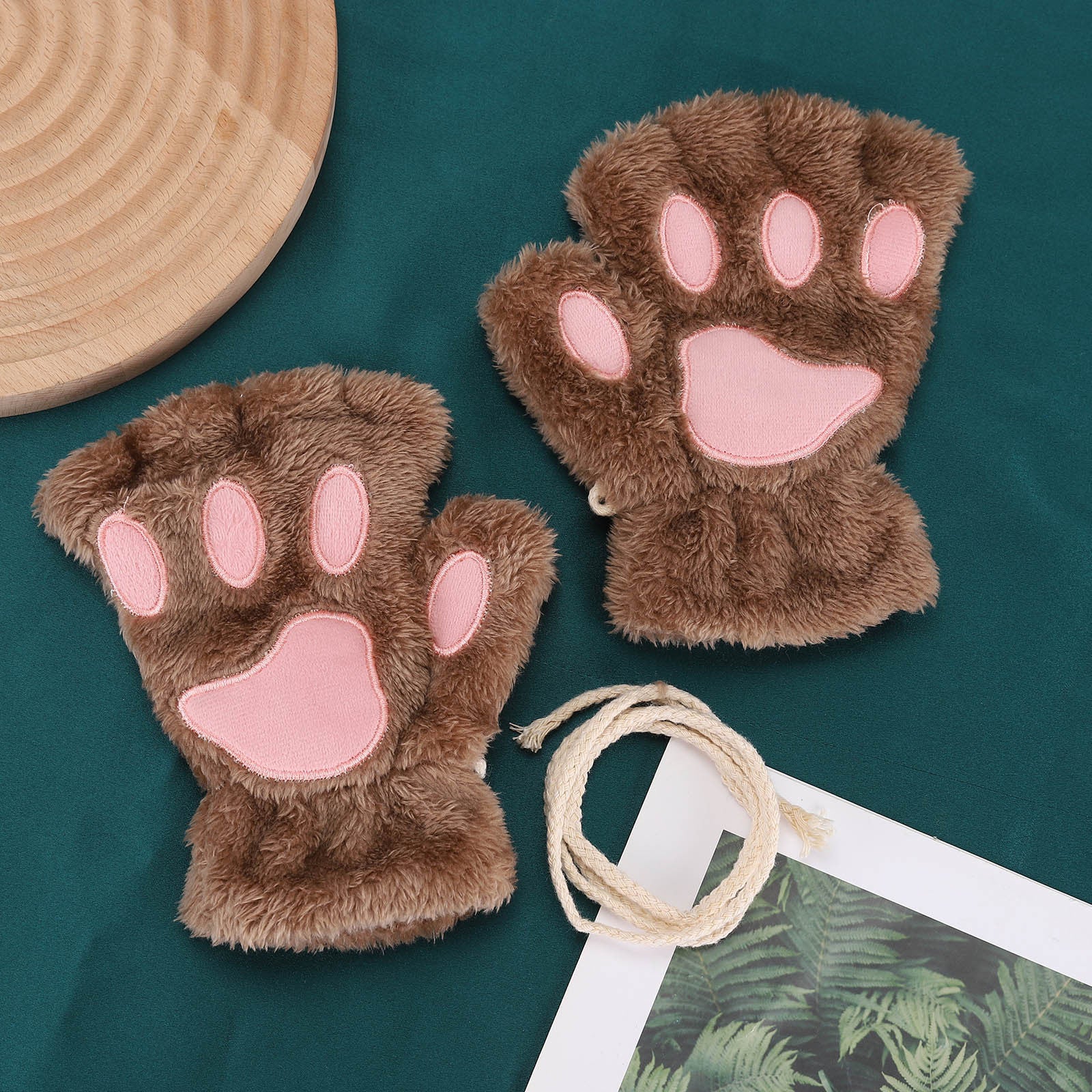 Wholesale Winter Fingerless Thickened Bear Paw Plush Half Finger Gloves