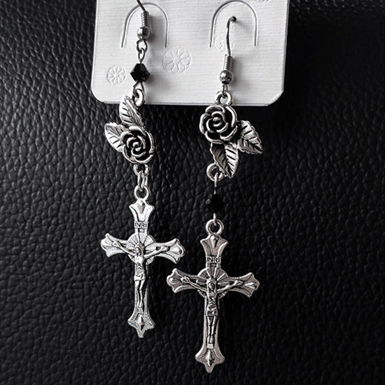 Wholesale Cross Gothic Black Rose Earrings Factory Direct Sales