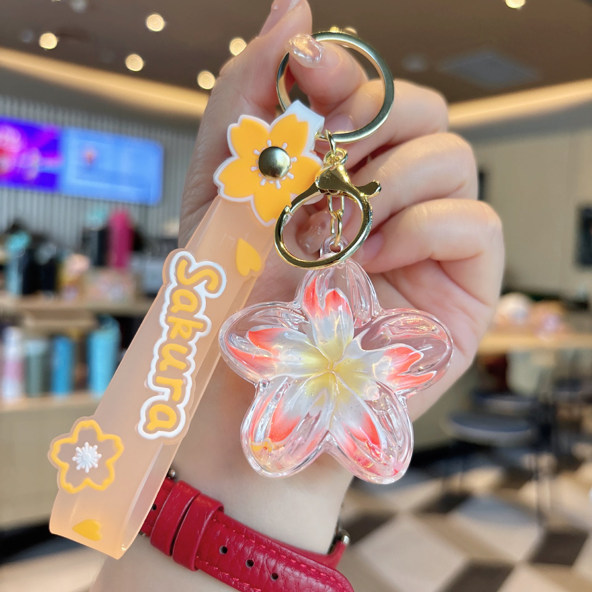 Wholesale Acrylic Liquid Sand Plumeria Keychain