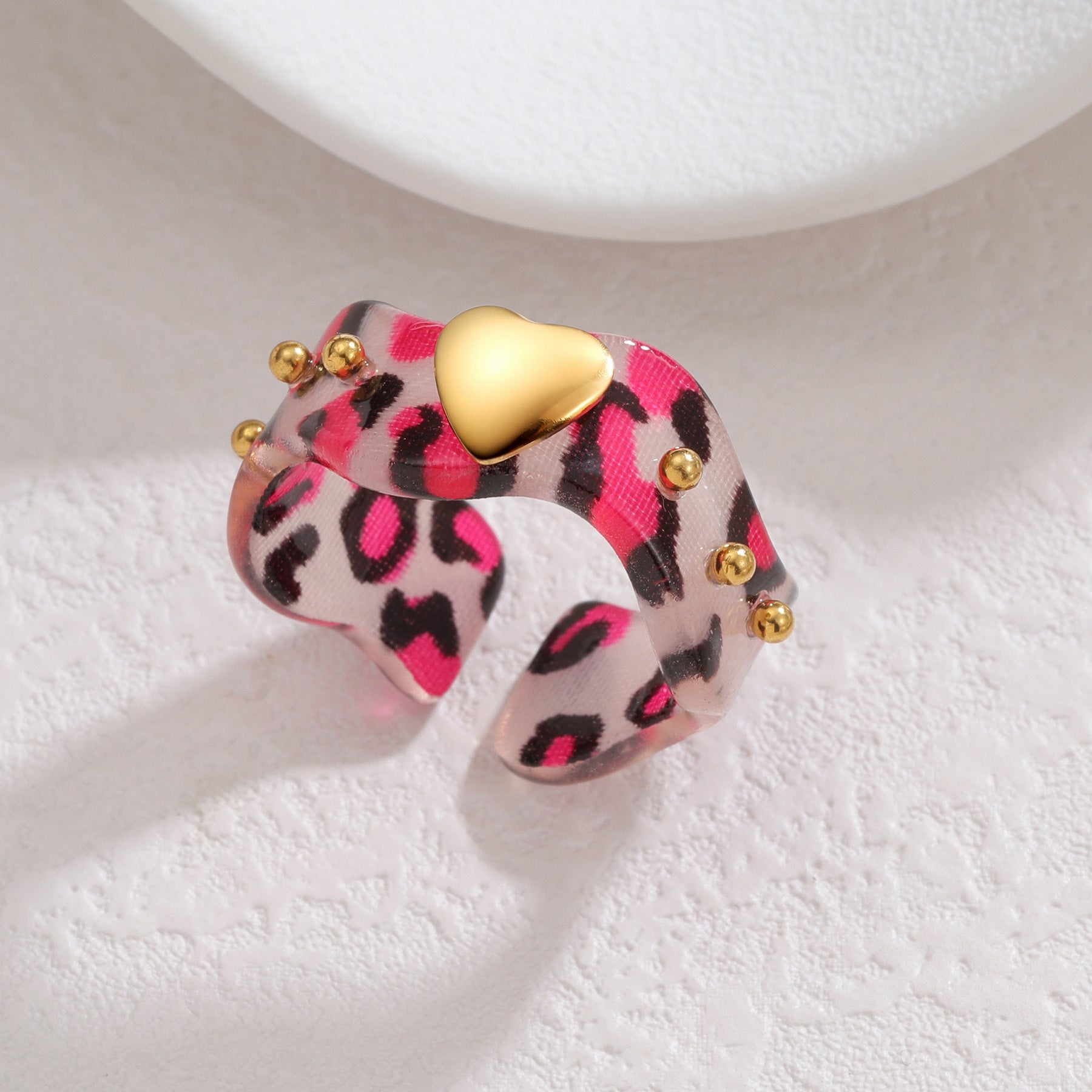 Wholesale Irregular 3D Heart Ring Multicolor Gradient Stainless Steel Electroplated Jewelry Gift