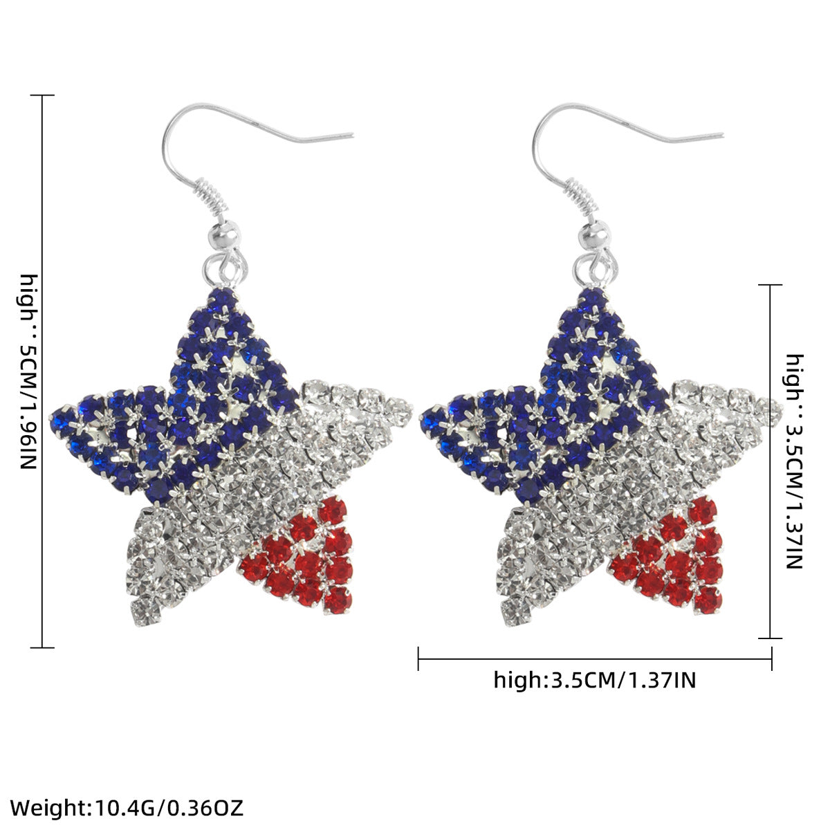 Wholesale Independence Day Diamond-encrusted Flag Five-pointed Star Pendant Earrings