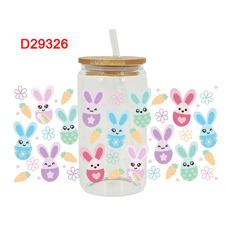 Wholesale Colorful Rabbit Pattern Egg Easter 16oz Cup UV DTF Wraps