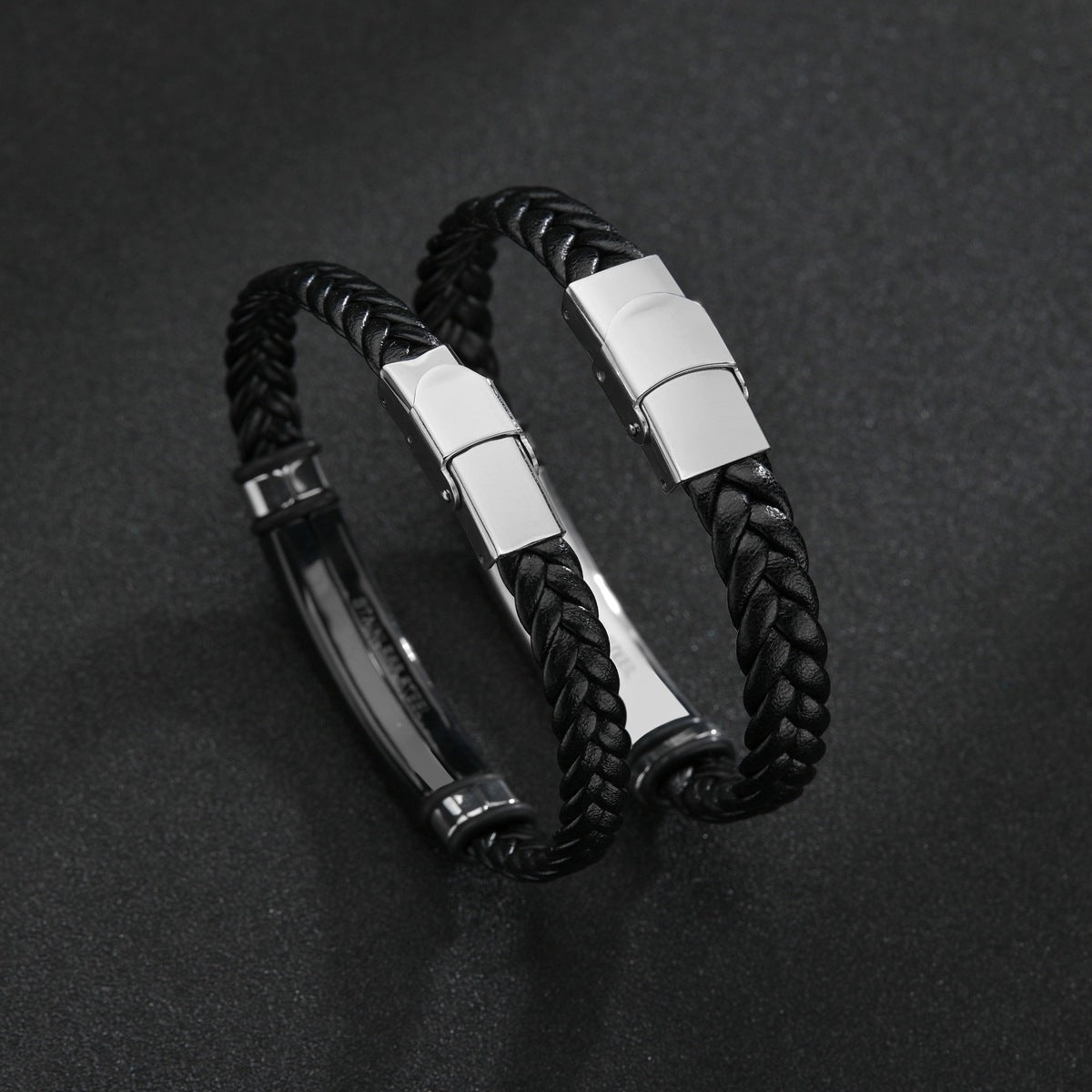 Wholesale Braided Leather Stainless Steel Bracelet with LOGO Engraved