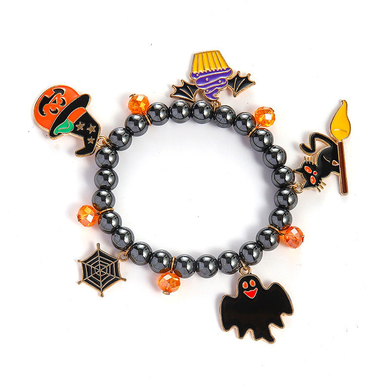 Wholesale Halloween Horror Atmosphere Funny Pumpkin Crystal Ghost Bracelet
