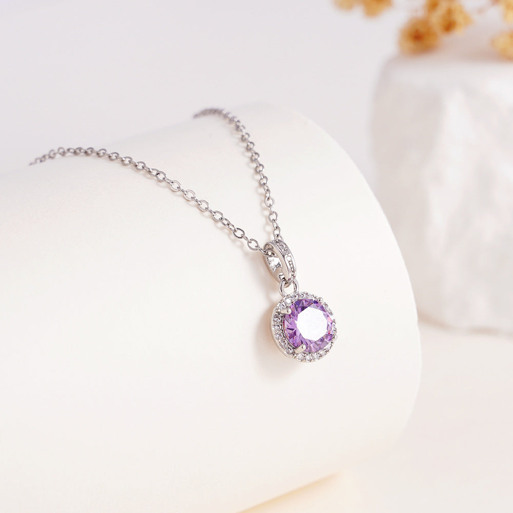 Wholesale Copper Inlaid with Zircon Geometric Round Necklace Stainless Steel Clavicle Chain Jewelry