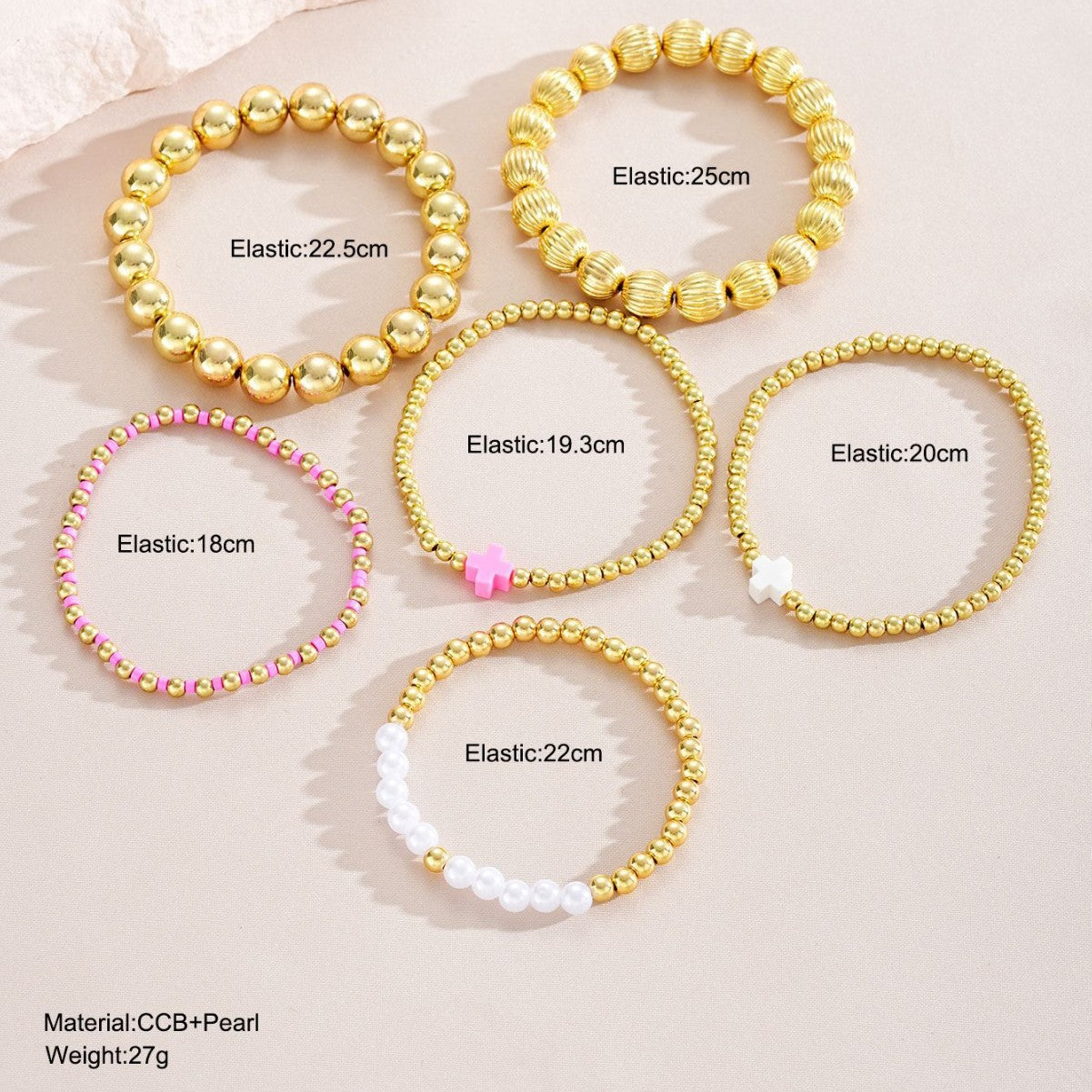 Wholesale Colorful Fashion Dopamine Cross Pearl Bracelet 6-piece Set