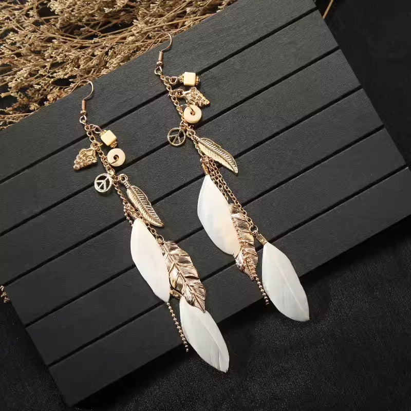 Wholesale Ethnic style super fairy high-end feather earrings
