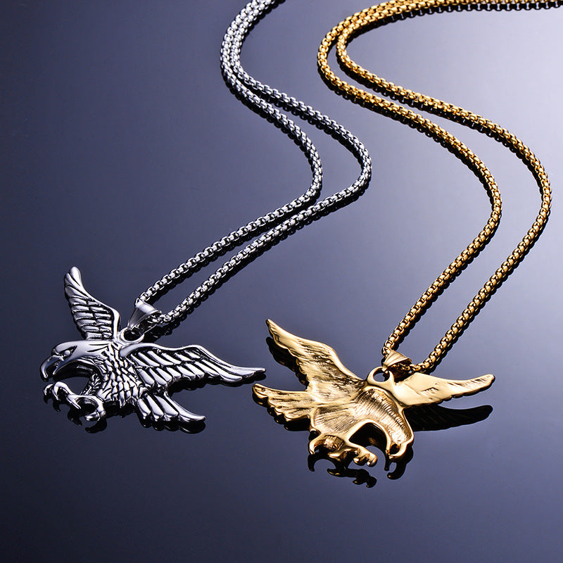 Wholesale Titanium steel men's eagle wings gold-plated necklace