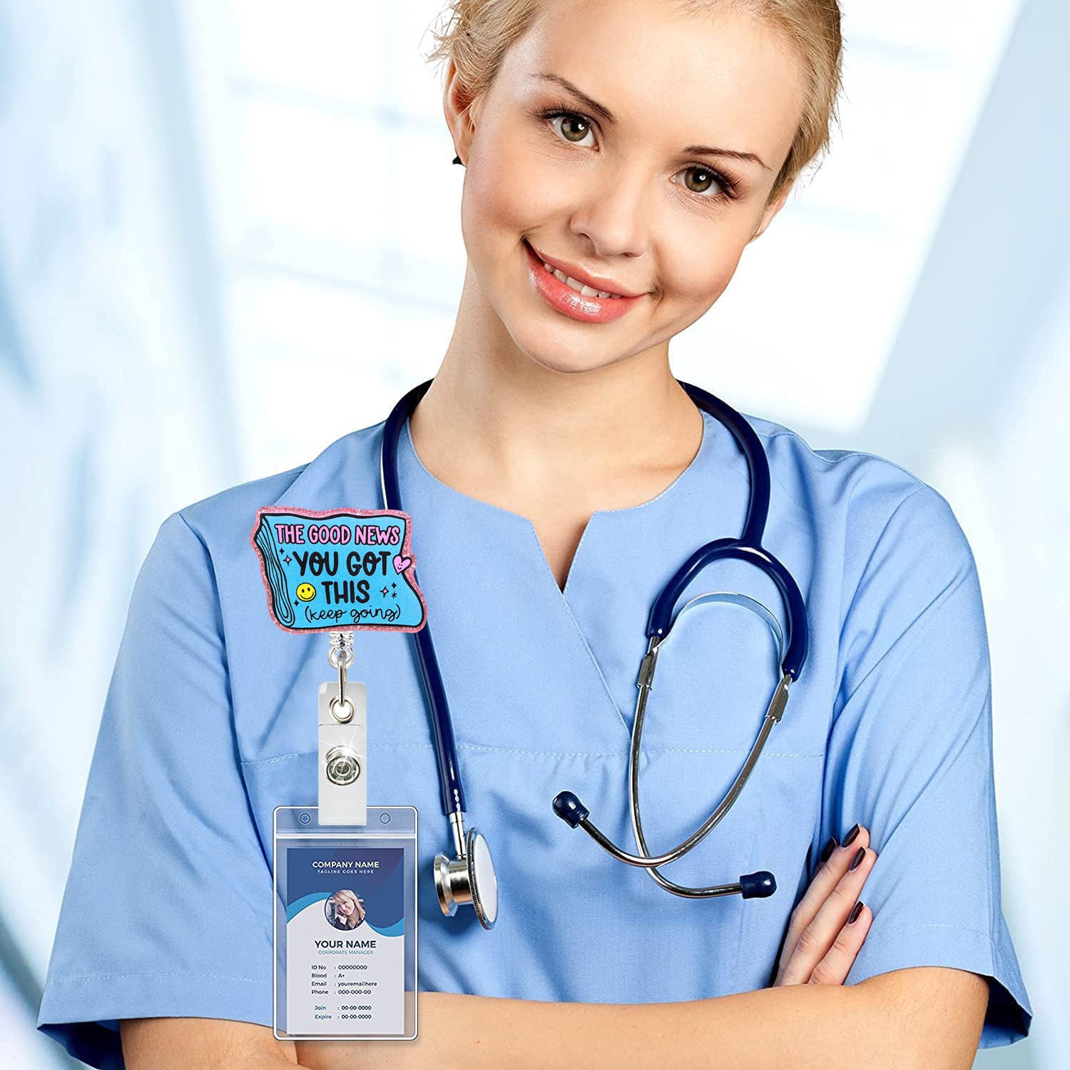 Wholesale Acrylic sunflower retractable rotating doctor and nurse ID card