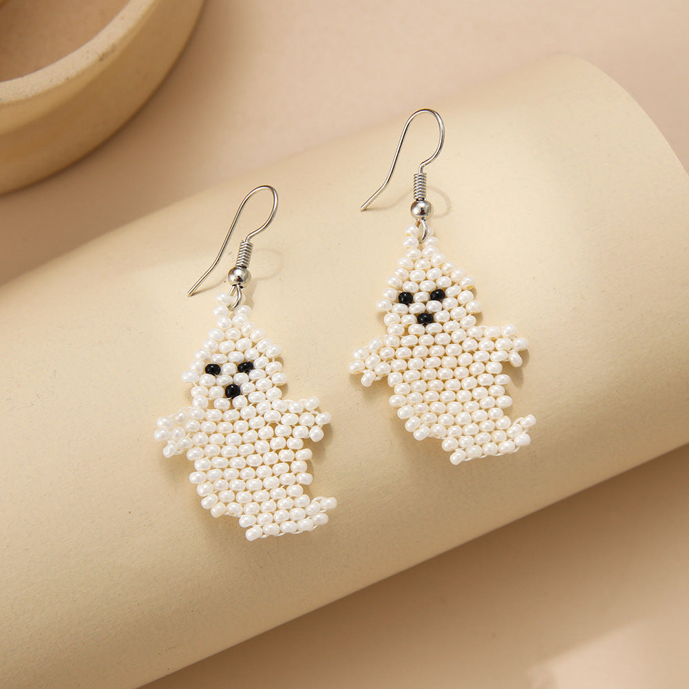 Wholesale Creative Halloween Series Tassel Handmade Rice Beads Skull Ghost Earrings