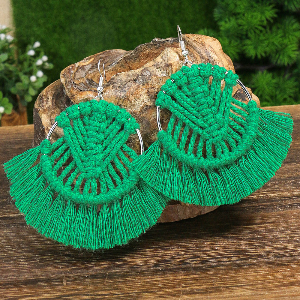 Wholesale Colorful Tassels Handwoven DIY Scalloped Alloy Earrings