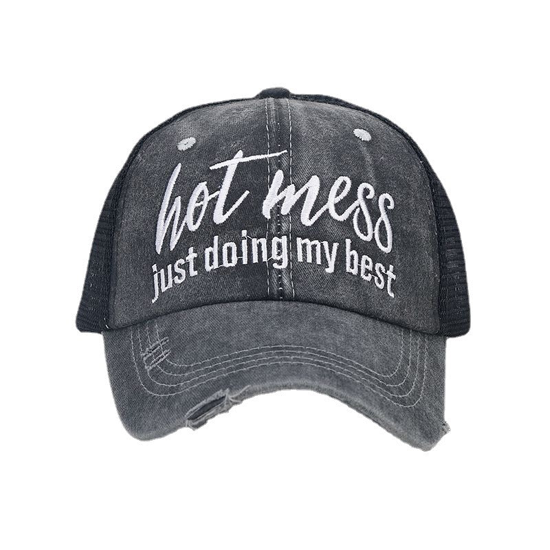 Agujeros bordados de poliéster al por mayor Capilla de béisbol de malla transpirable