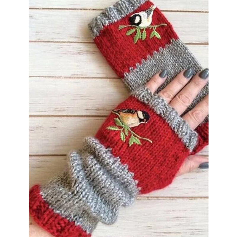 Wholesale Warm Patchwork Embroidered Gloves