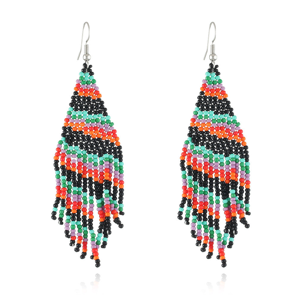 Wholesale Christmas Tassel Hand Knitted Christmas Tree Santa Claus Rice Bead Earrings