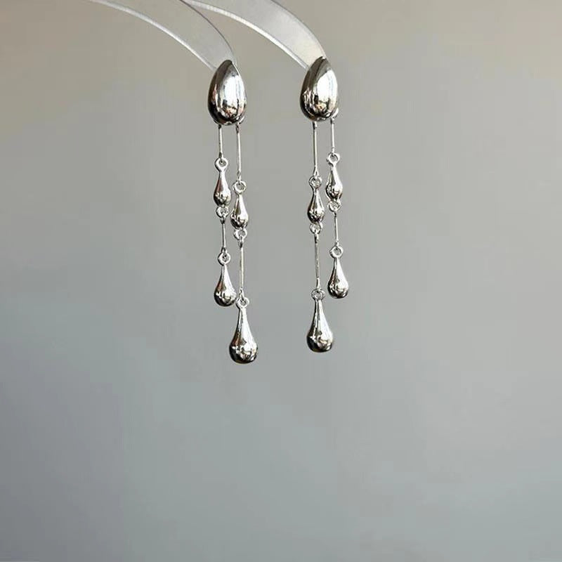 Wholesale Alloy Silver Teardrop Tassel Earrings
